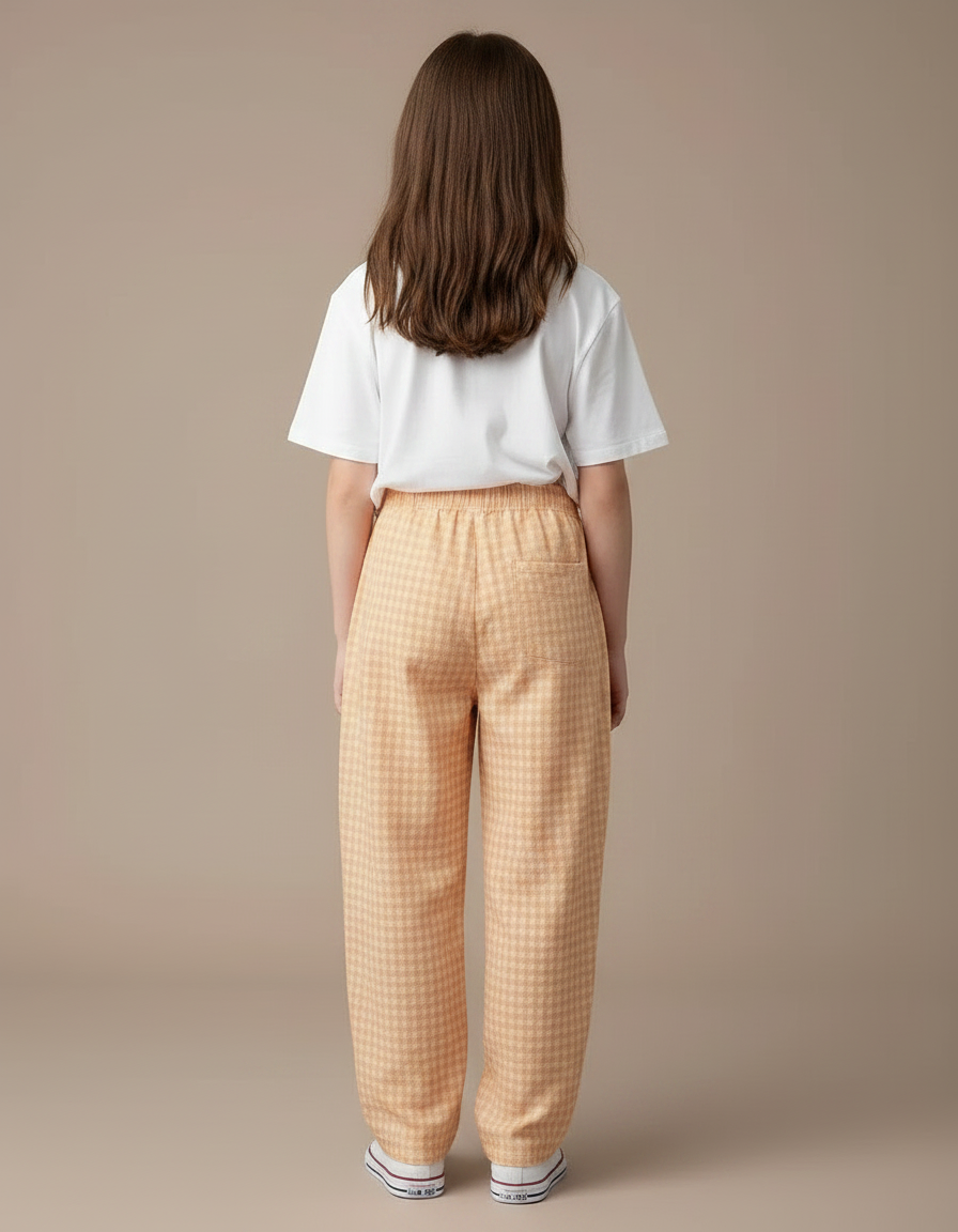 Pantalon Fluide Carreaux Orange Ample Décontracté Fille - Lin - vue 2