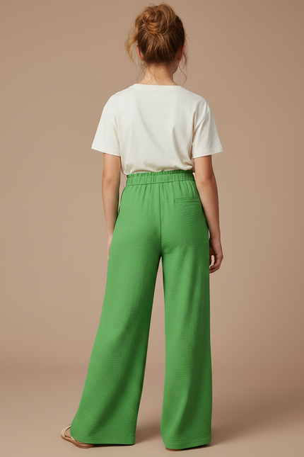 Pantalon Fluide Vert Ample Cordon Décontracté Fille - Coton - vue 2