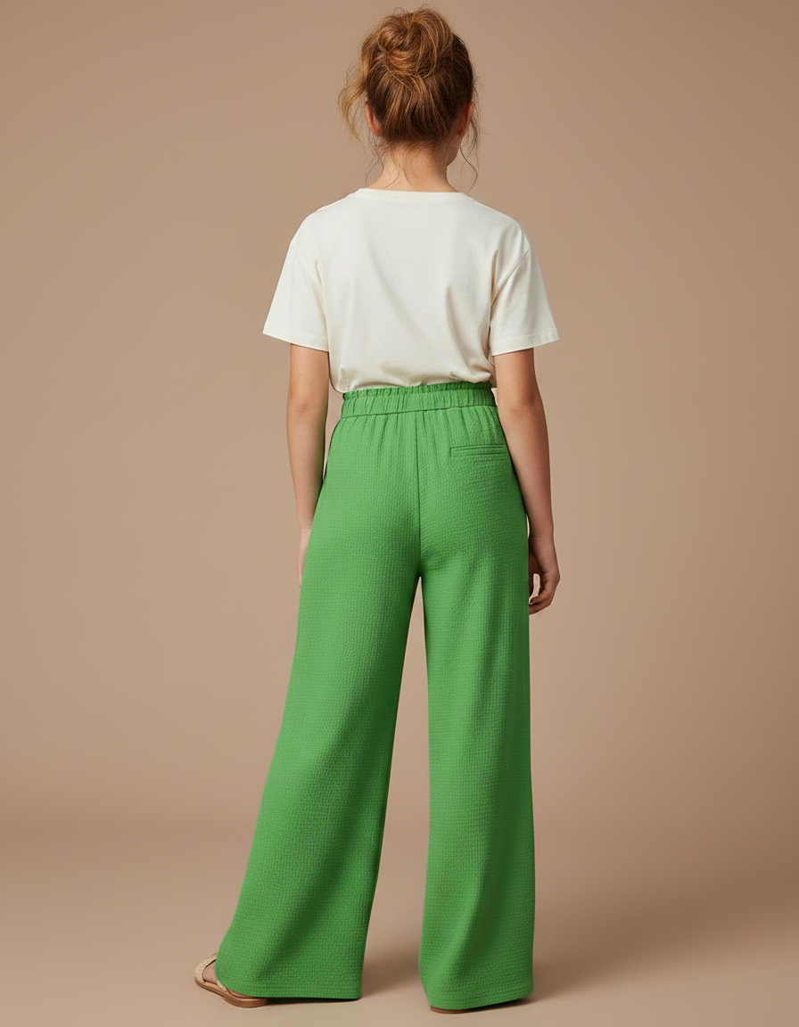 Pantalon Fluide Vert Ample Cordon Décontracté Fille - Coton - vue 2