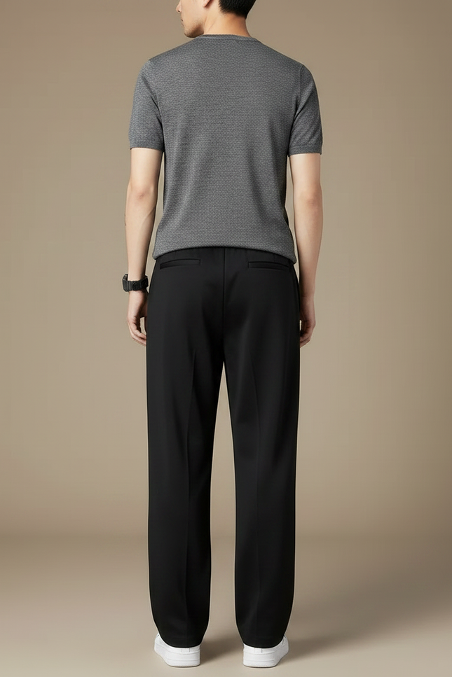 Pantalon Fluide Noir Ample Décontracté Cordon Blanc - Polyester - vue 2