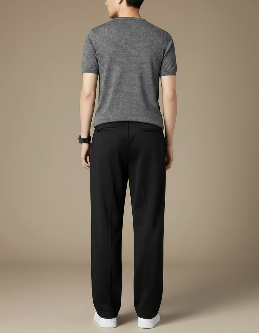 Pantalon Fluide Noir Ample Décontracté Cordon Blanc - Polyester - vue 2