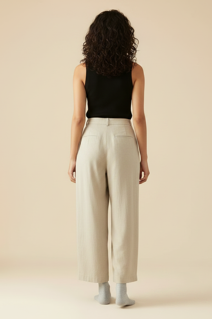 Pantalon Fluide Cropped - Beige Lin - vue 2