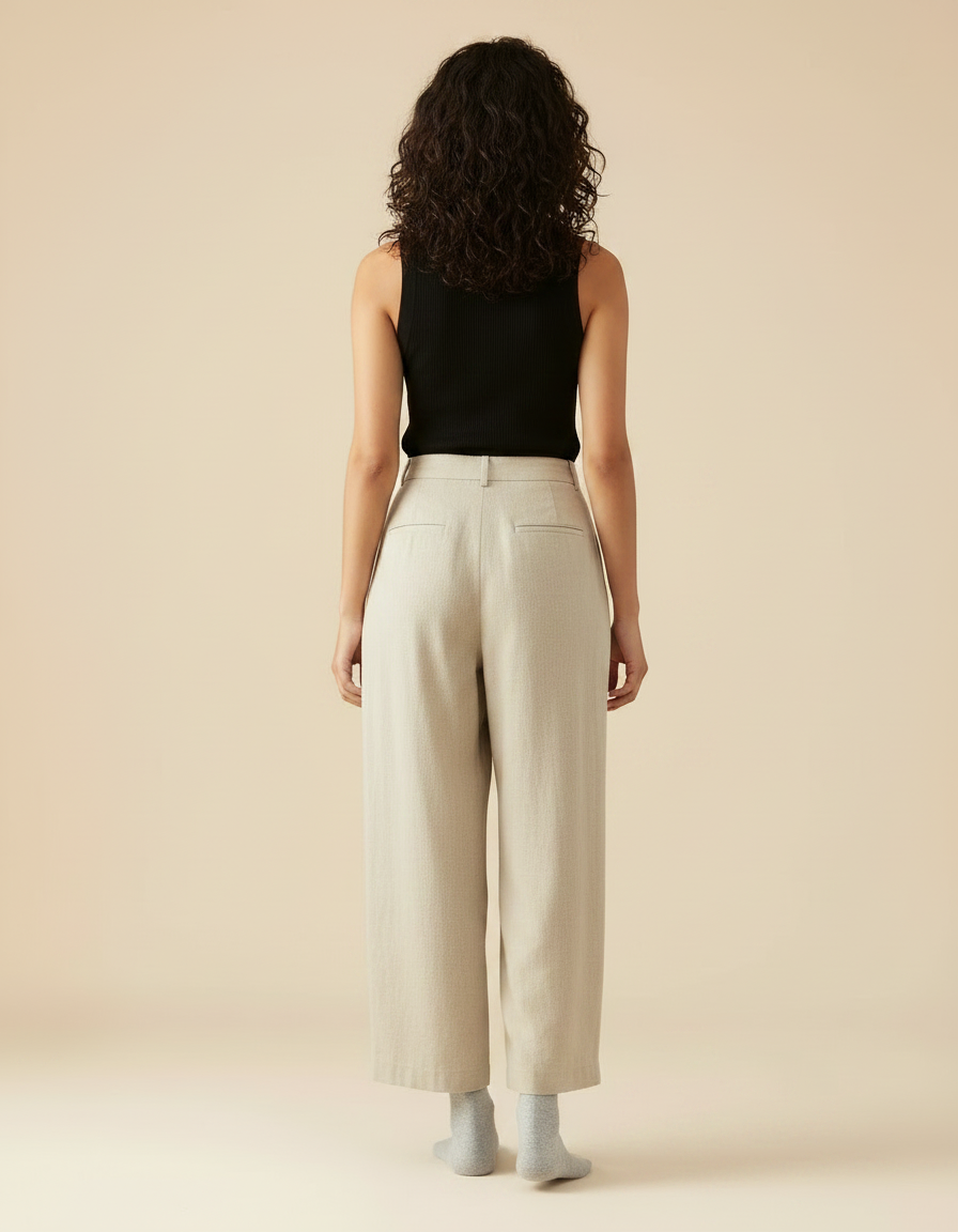 Pantalon Fluide Cropped - Beige Lin - vue 2