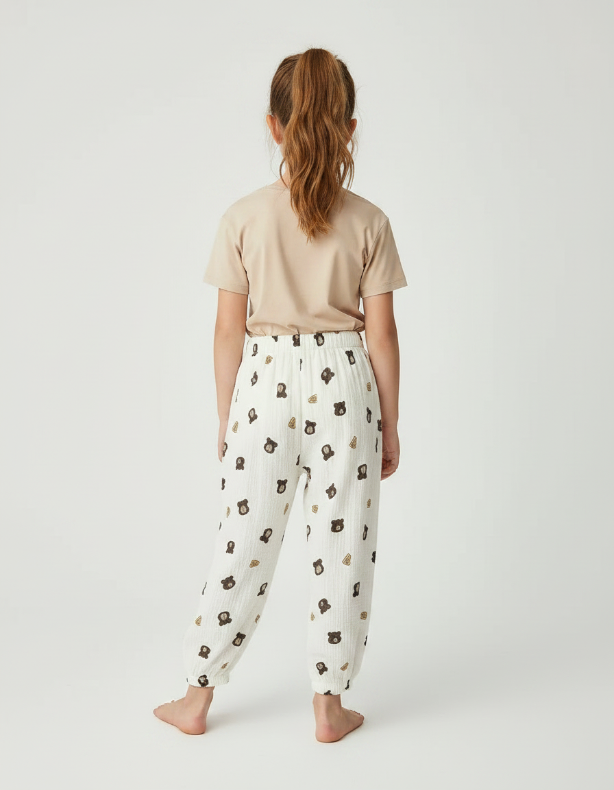Pantalon Fluide Blanc Imprimé Oursons Muslin Enfant - Coton - vue 2
