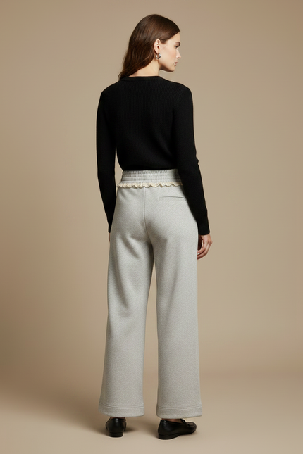 Pantalon Fluide Gris Ample Décontracté Coton Élastique - Molleton - vue 2