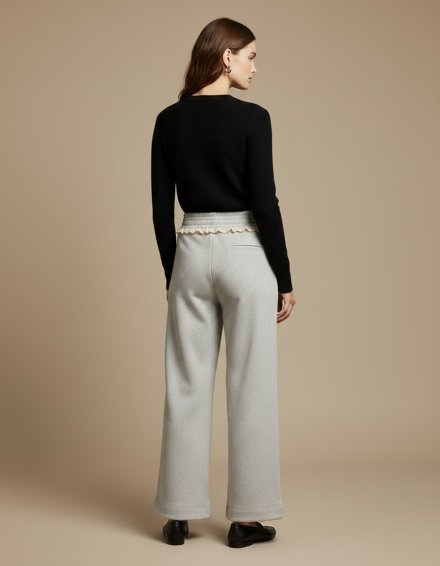 Pantalon Fluide Gris Ample Décontracté Coton Élastique - Molleton - vue 2