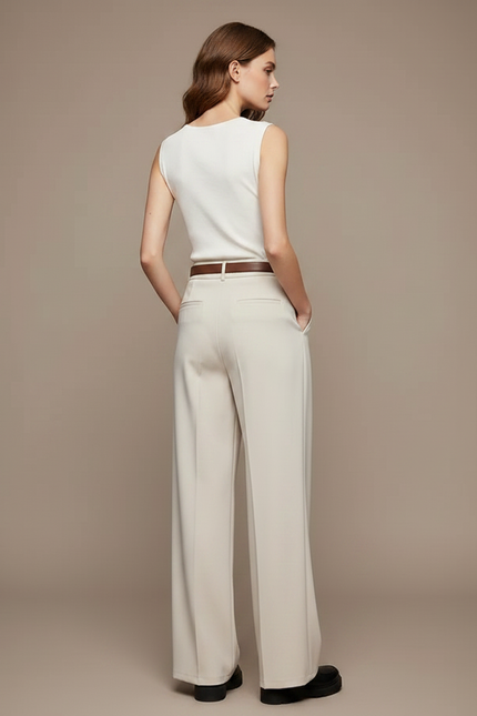 Pantalon Fluide Beige Large Taille Haute Élégant - Viscose - vue 2