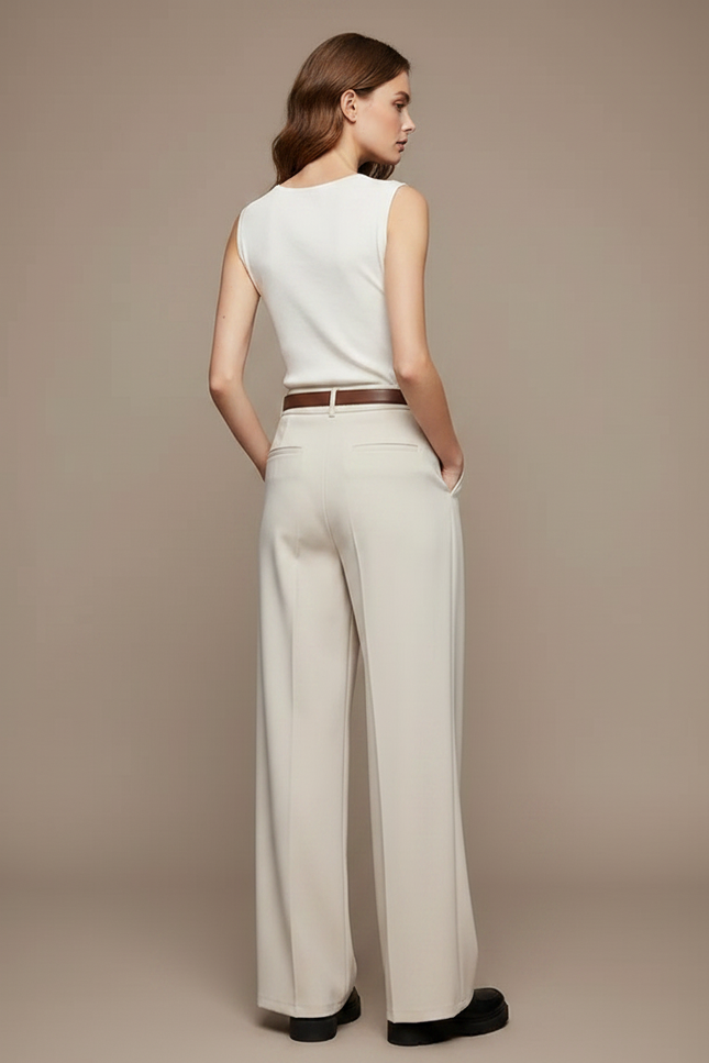 Pantalon Fluide Beige Large Taille Haute Élégant - Viscose - vue 2