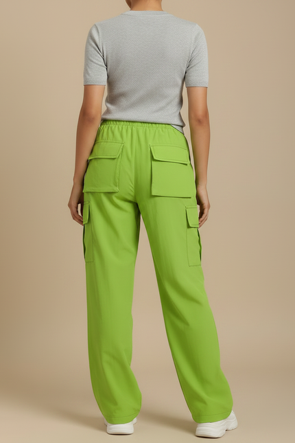 Pantalon Fluide Vert Pomme Cargo Ample Décontracté - Polyester - vue 2