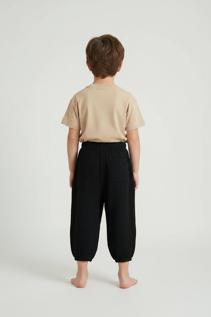Pantalon Fluide Noir Ample Coton Plissé Enfant - vue 2