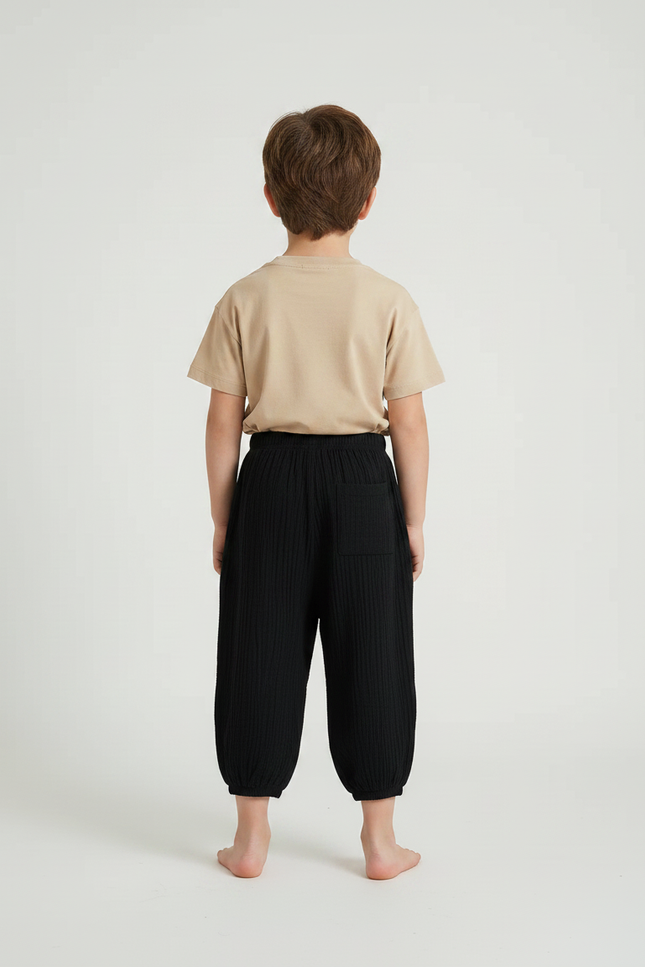 Pantalon Fluide Noir Ample Coton Plissé Enfant - vue 2