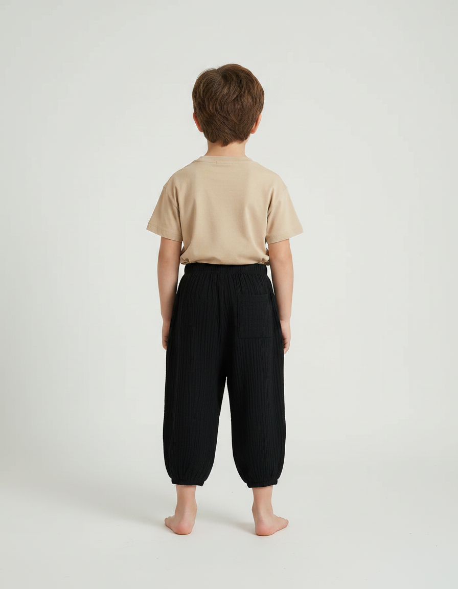 Pantalon Fluide Noir Ample Coton Plissé Enfant - vue 2