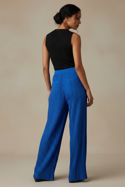 Pantalon Fluide Plissé Bleu Royal Ample Élégant - Polyester - vue 2