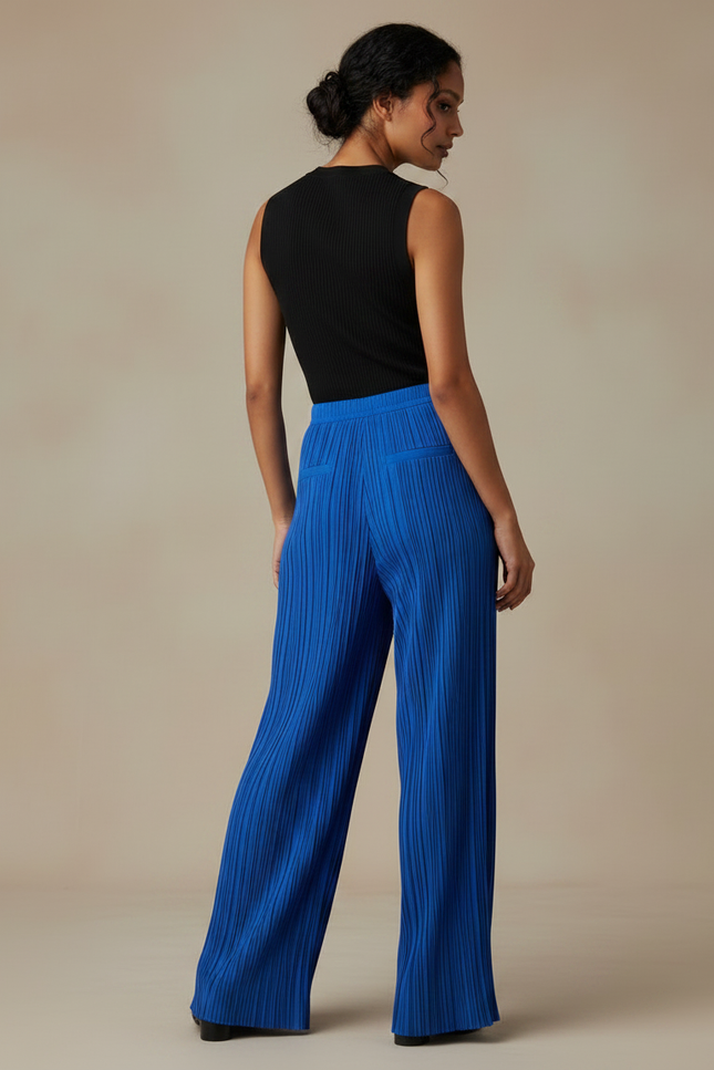 Pantalon Fluide Plissé Bleu Royal Ample Élégant - Polyester - vue 2