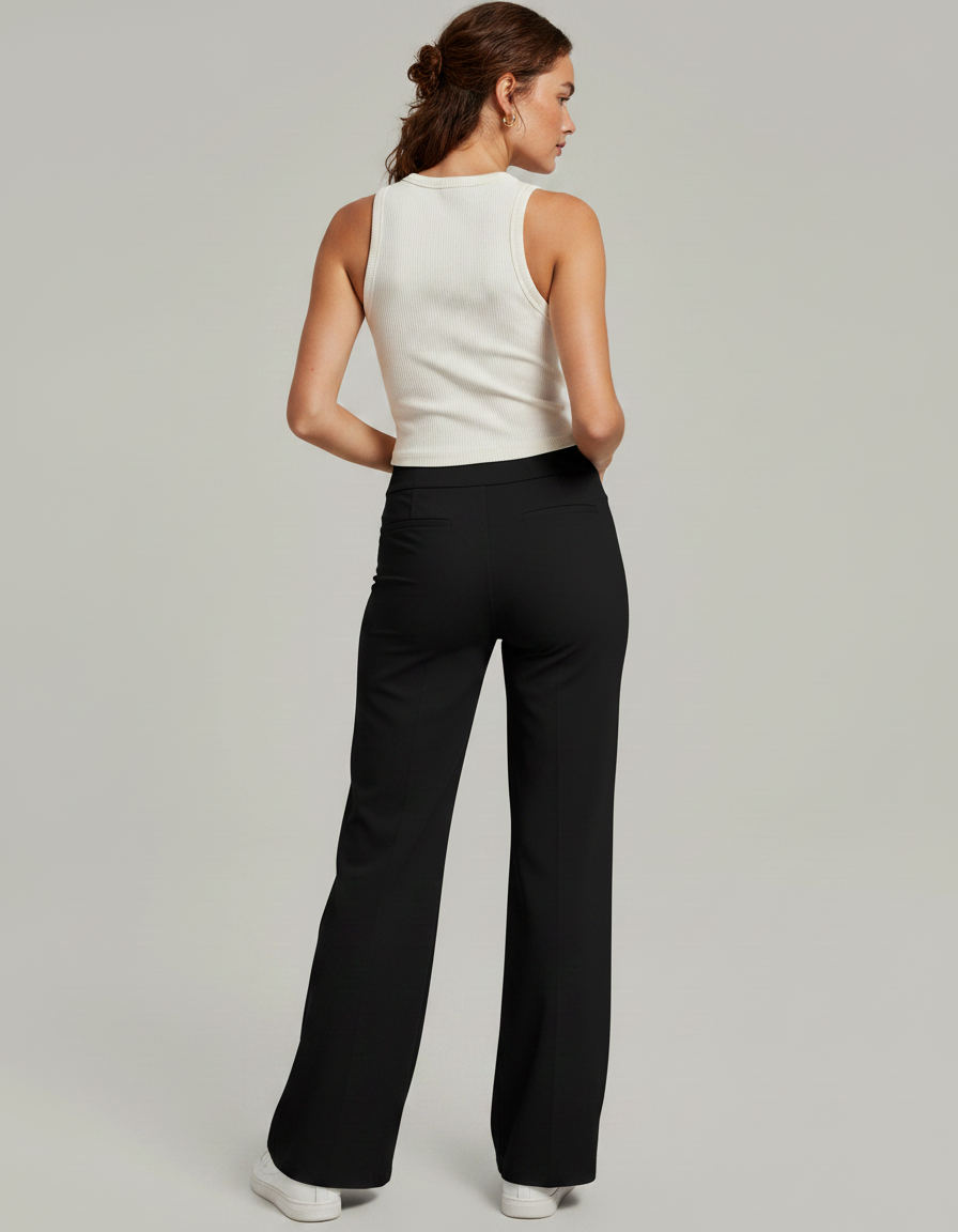 Pantalon Fluide Noir Ample Confortable Décontracté Sport - Polyester - vue 2