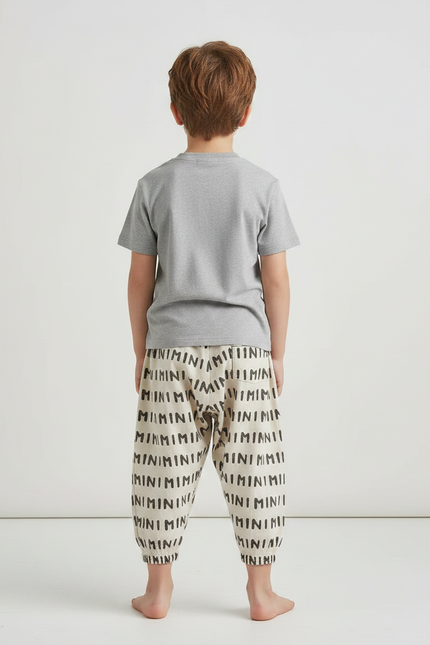 Pantalon Fluide Écru Imprimé Minimaliste Coton Ample Enfant - Beige - vue 2