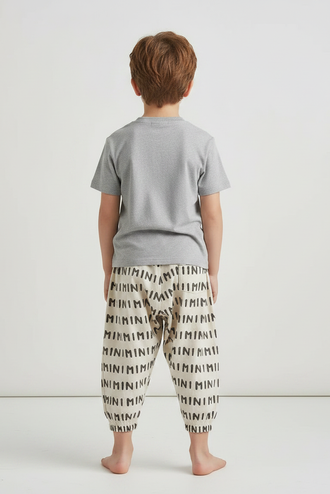Pantalon Fluide Écru Imprimé Minimaliste Coton Ample Enfant - Beige - vue 2