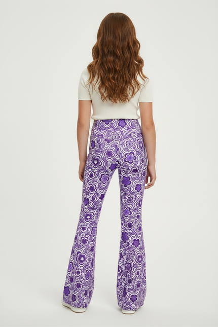 Pantalon Fluide Violet Floral Évasé Confortable Fille - Polyester - vue 2