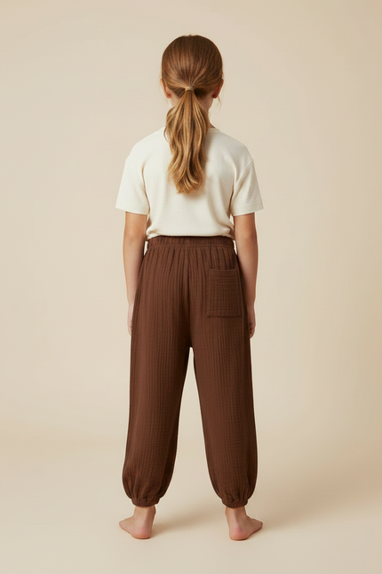 Pantalon Fluide Marron Côtelé Harem Ample Coton Enfant - vue 2