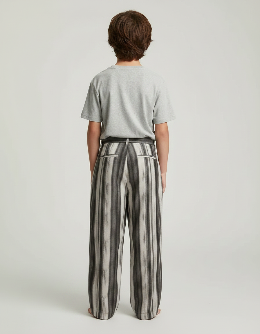 Pantalon Fluide Rayé Large Décontracté Enfant - Imprimé Lin - vue 2