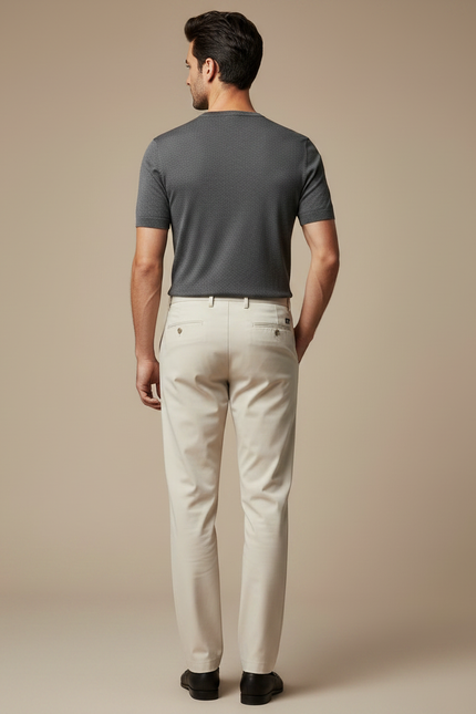 Pantalon Fluide Beige Droit Élégant Homme Décontracté - Gabardine - vue 2