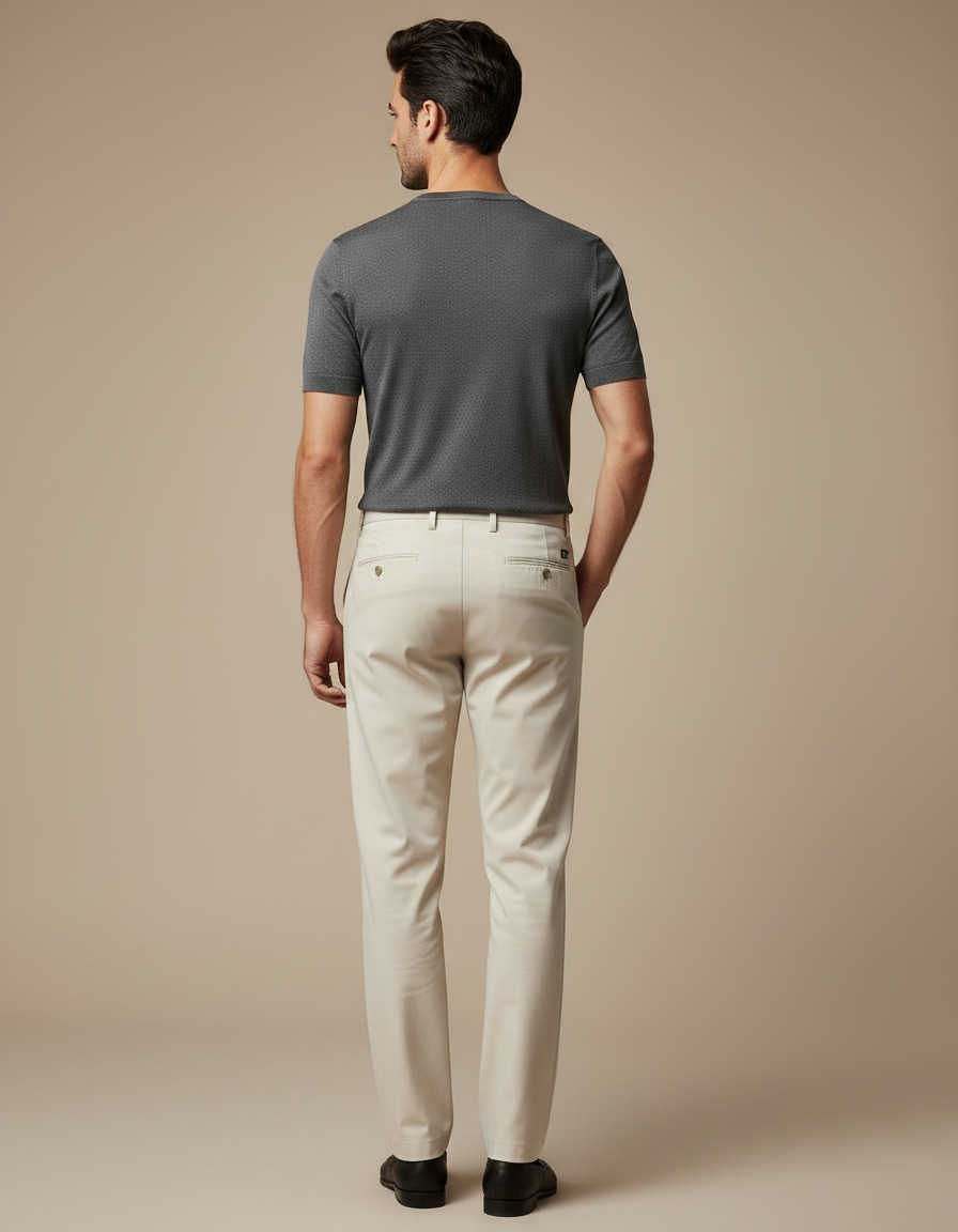 Pantalon Fluide Beige Droit Élégant Homme Décontracté - Gabardine - vue 2