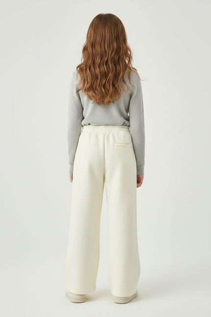 Pantalon Fluide Écru Ample Cordon Décontracté Enfant - Beige Molleton - vue 2