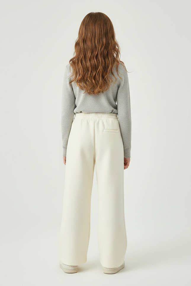 Pantalon Fluide Écru Ample Cordon Décontracté Enfant - Beige Molleton - vue 2