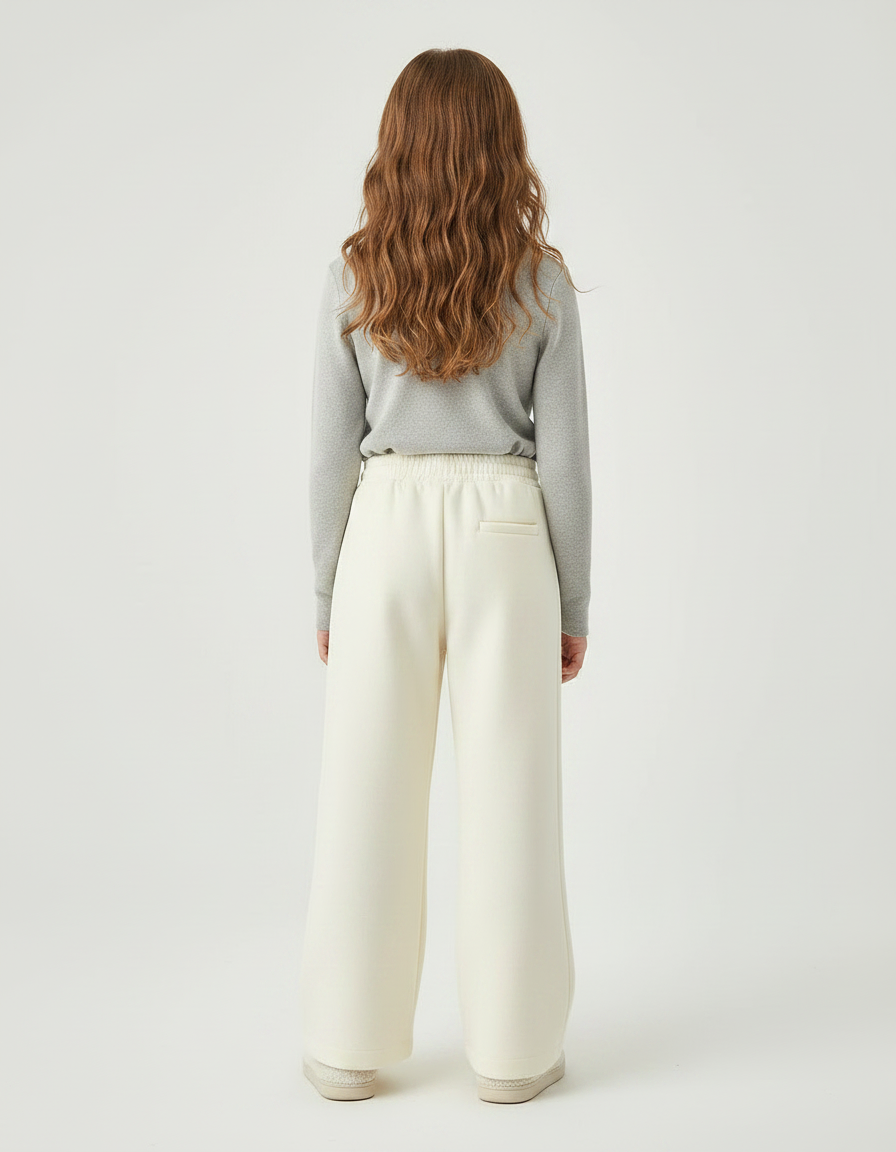 Pantalon Fluide Écru Ample Cordon Décontracté Enfant - Beige Molleton - vue 2