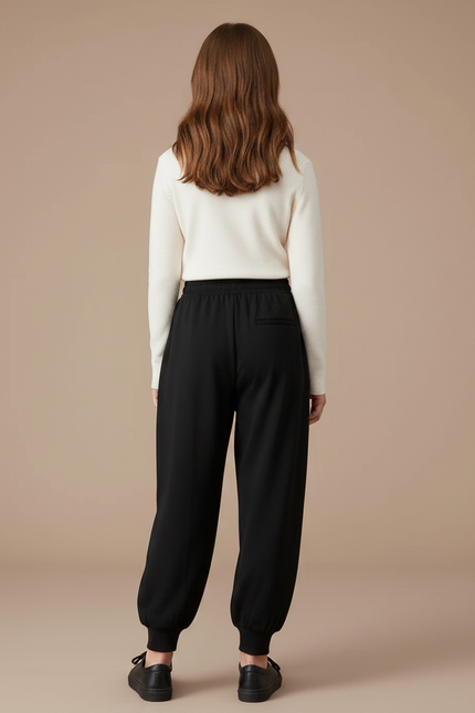 Pantalon Fluide Noir Ample Élastiqué Décontracté Enfant - Molleton - vue 2