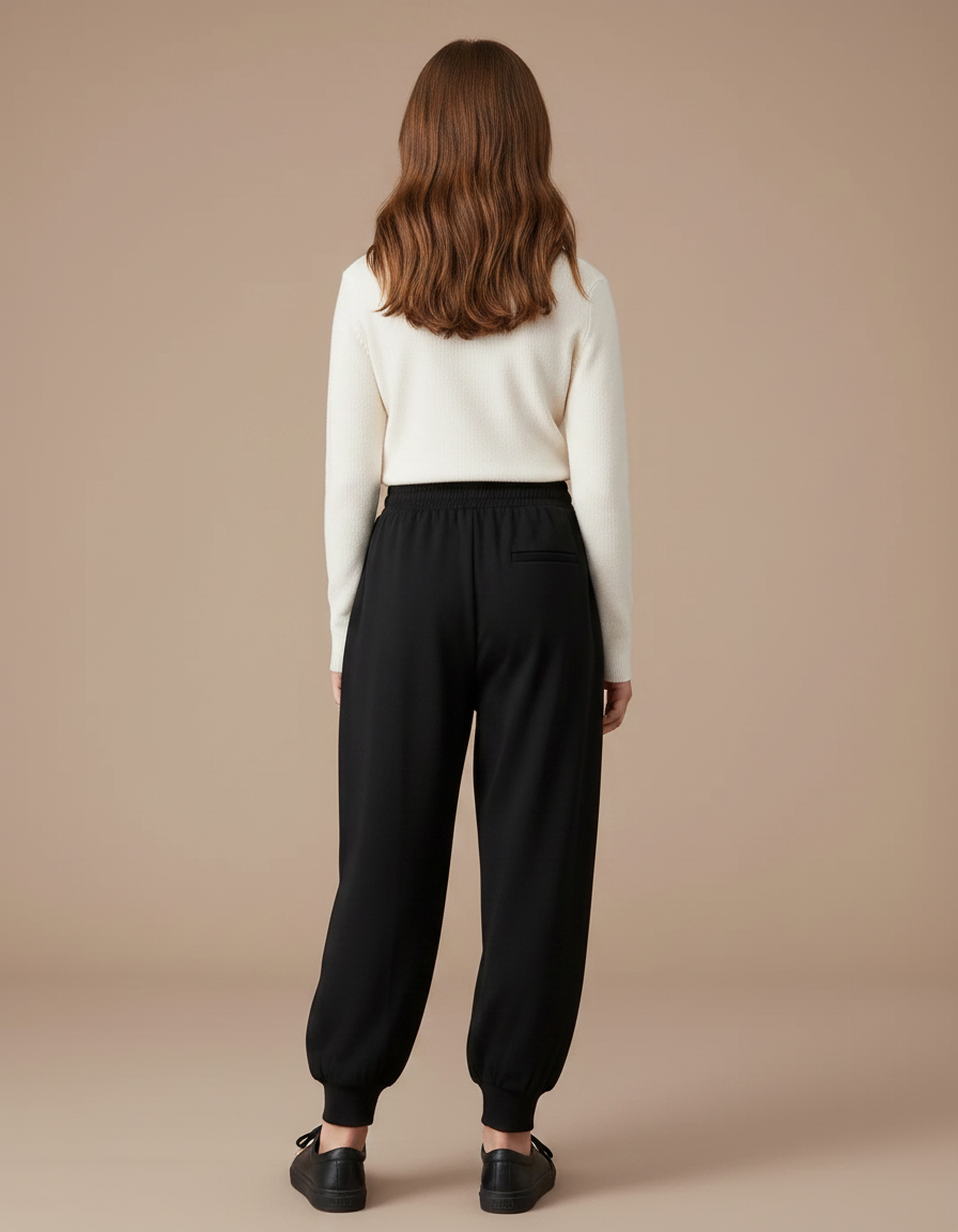 Pantalon Fluide Noir Ample Élastiqué Décontracté Enfant - Molleton - vue 2