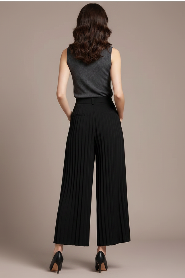 Pantalon Fluide Femme Noir Palazzo Viscose Chic Été 2 - Polyester - vue 2