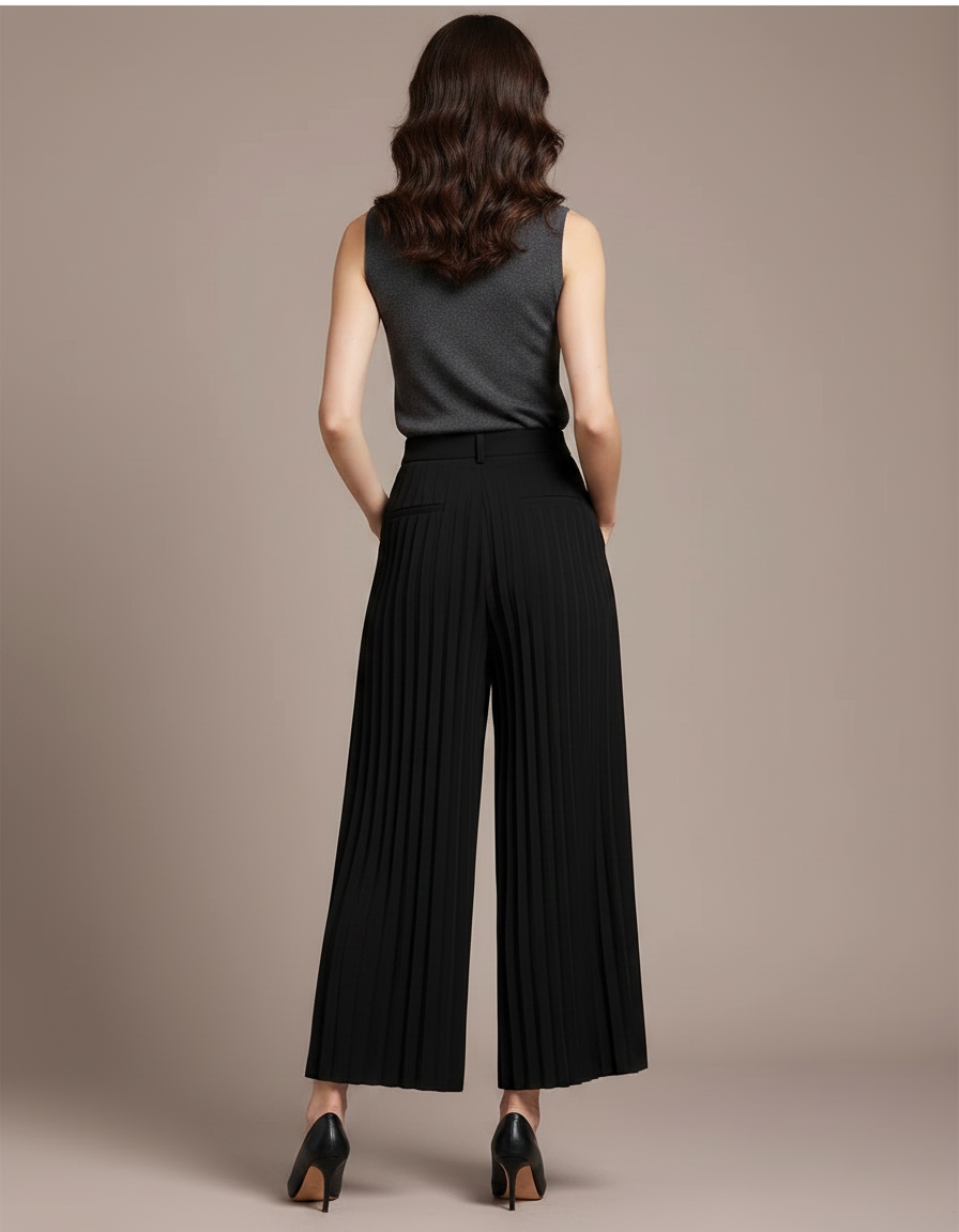 Pantalon Fluide Femme Noir Palazzo Viscose Chic Été 2 - Polyester - vue 2