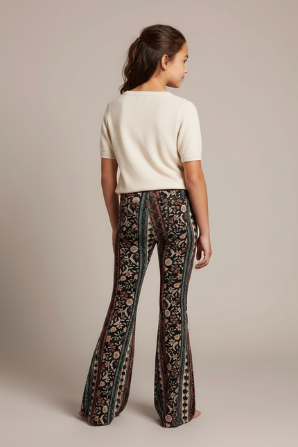 Pantalon Fluide Évasé Imprimé Bohème Floral Multicolore - Maille - vue 2