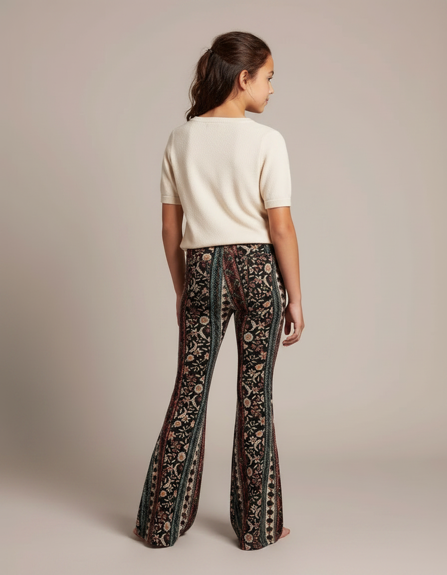 Pantalon Fluide Évasé Imprimé Bohème Floral Multicolore - Maille - vue 2