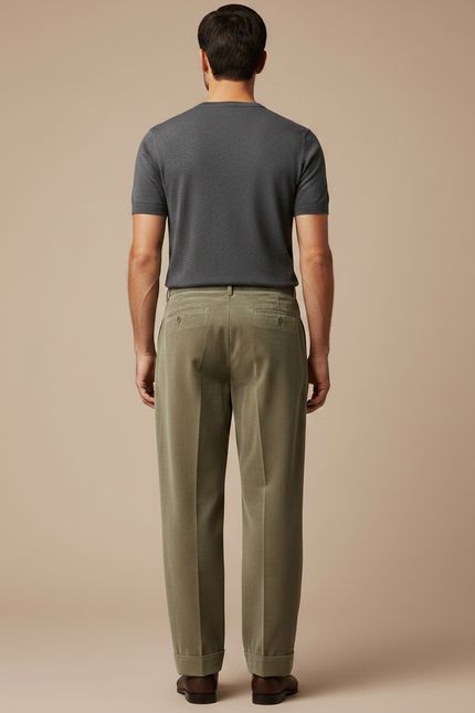 Pantalon Fluide Velours Côtelé Kaki Plissé Ample Homme - Cordé - vue 2