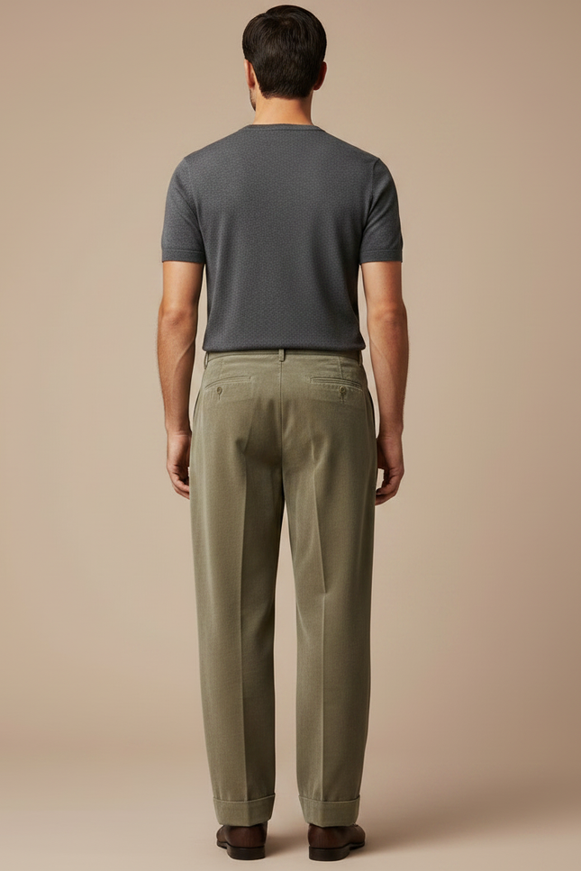 Pantalon Fluide Velours Côtelé Kaki Plissé Ample Homme - Cordé - vue 2