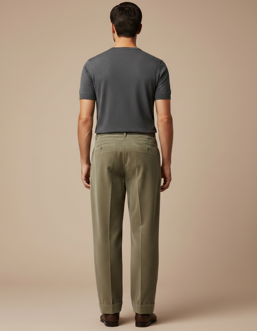 Pantalon Fluide Velours Côtelé Kaki Plissé Ample Homme - Cordé - vue 2
