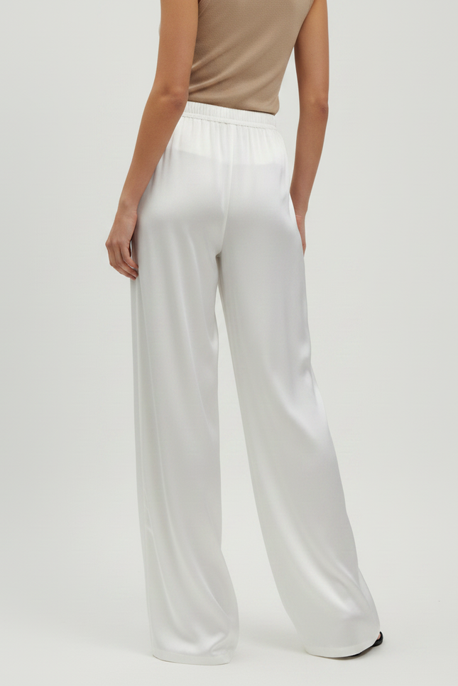 Pantalon Fluide Blanc Satiné Ample Décontracté Élégant - vue 2