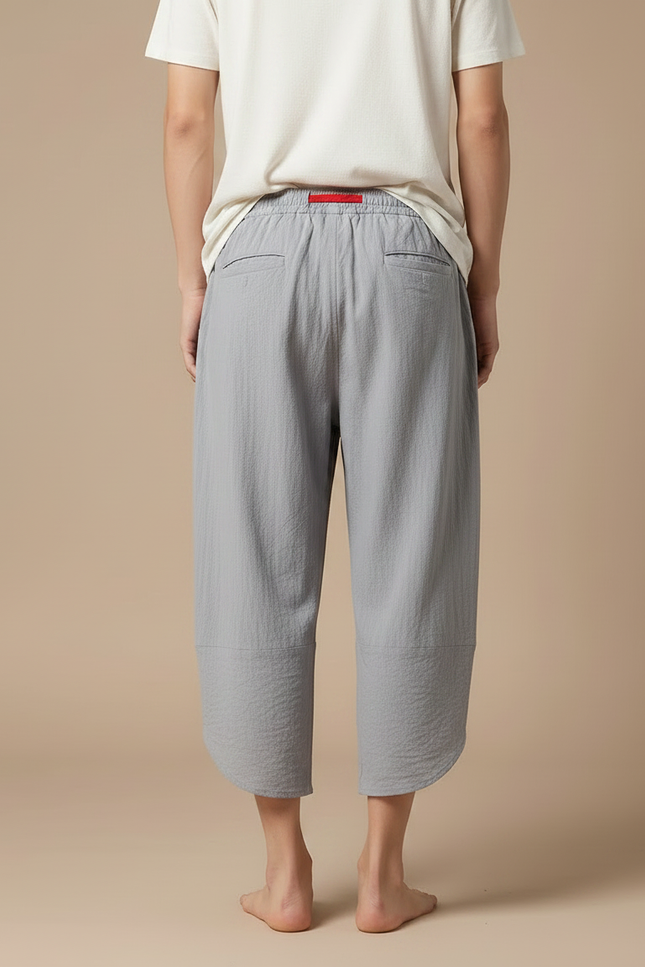 Pantalon Fluide Gris Coton Décontracté Japonais Ample - vue 2
