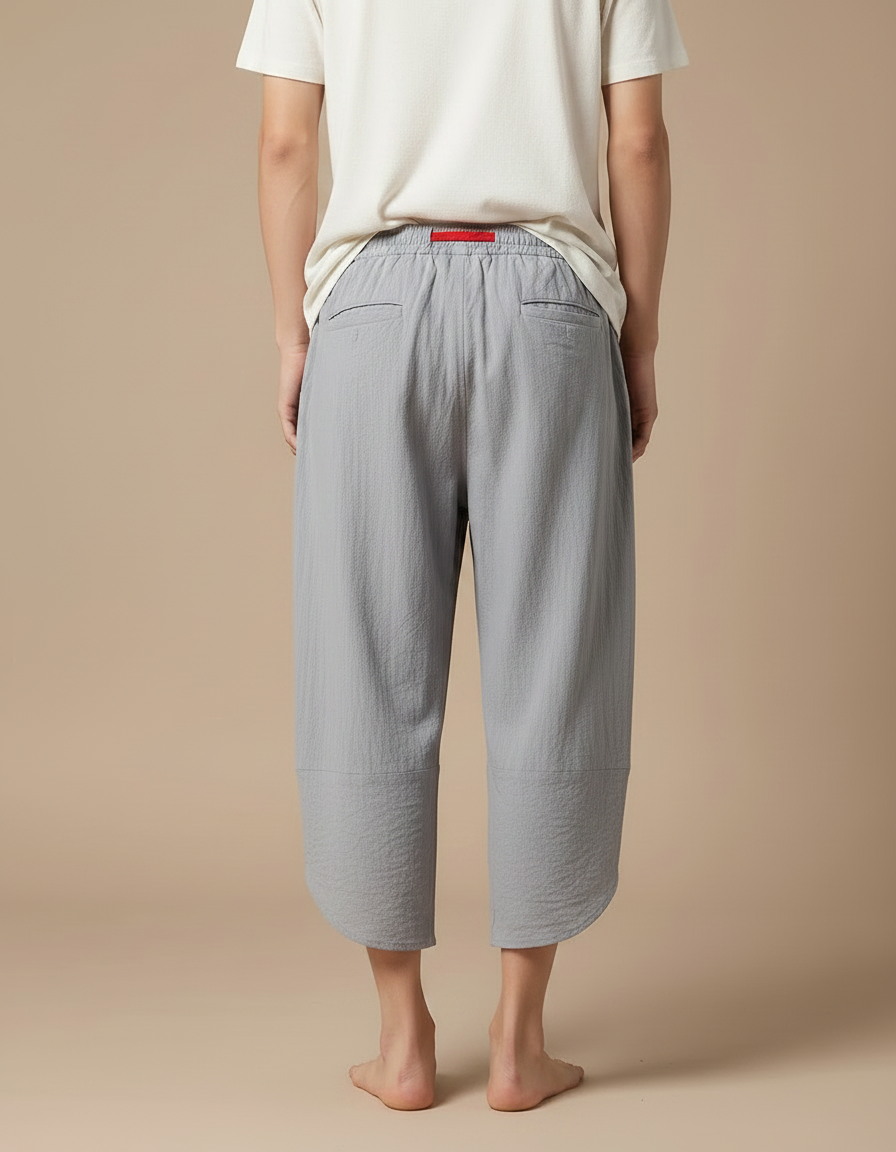 Pantalon Fluide Gris Coton Décontracté Japonais Ample - vue 2