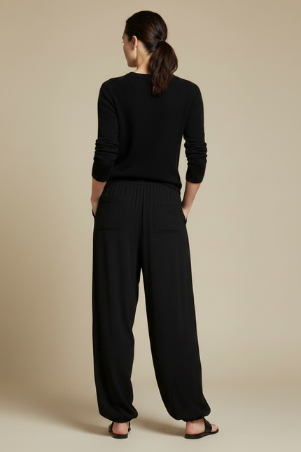 Pantalon Fluide Noir Ample Imprimé Paon Bohème Chic - Viscose - vue 2