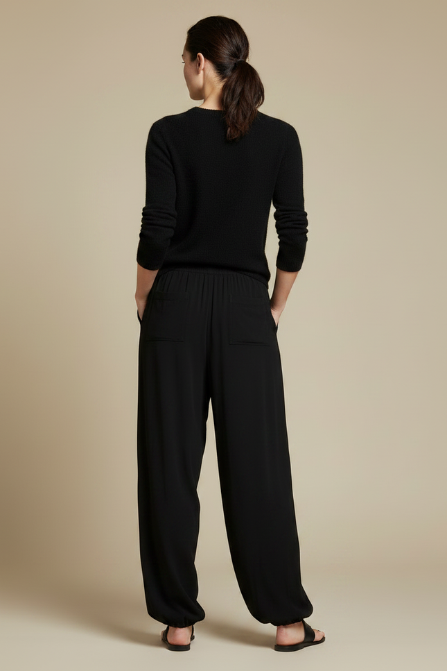 Pantalon Fluide Noir Ample Imprimé Paon Bohème Chic - Viscose - vue 2