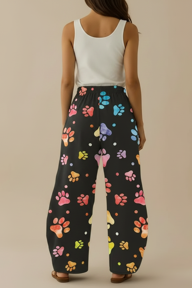 Pantalon Fluide Ample Imprimé Chiens Motifs Colorés Décontracté - Multicolore Viscose - vue 2