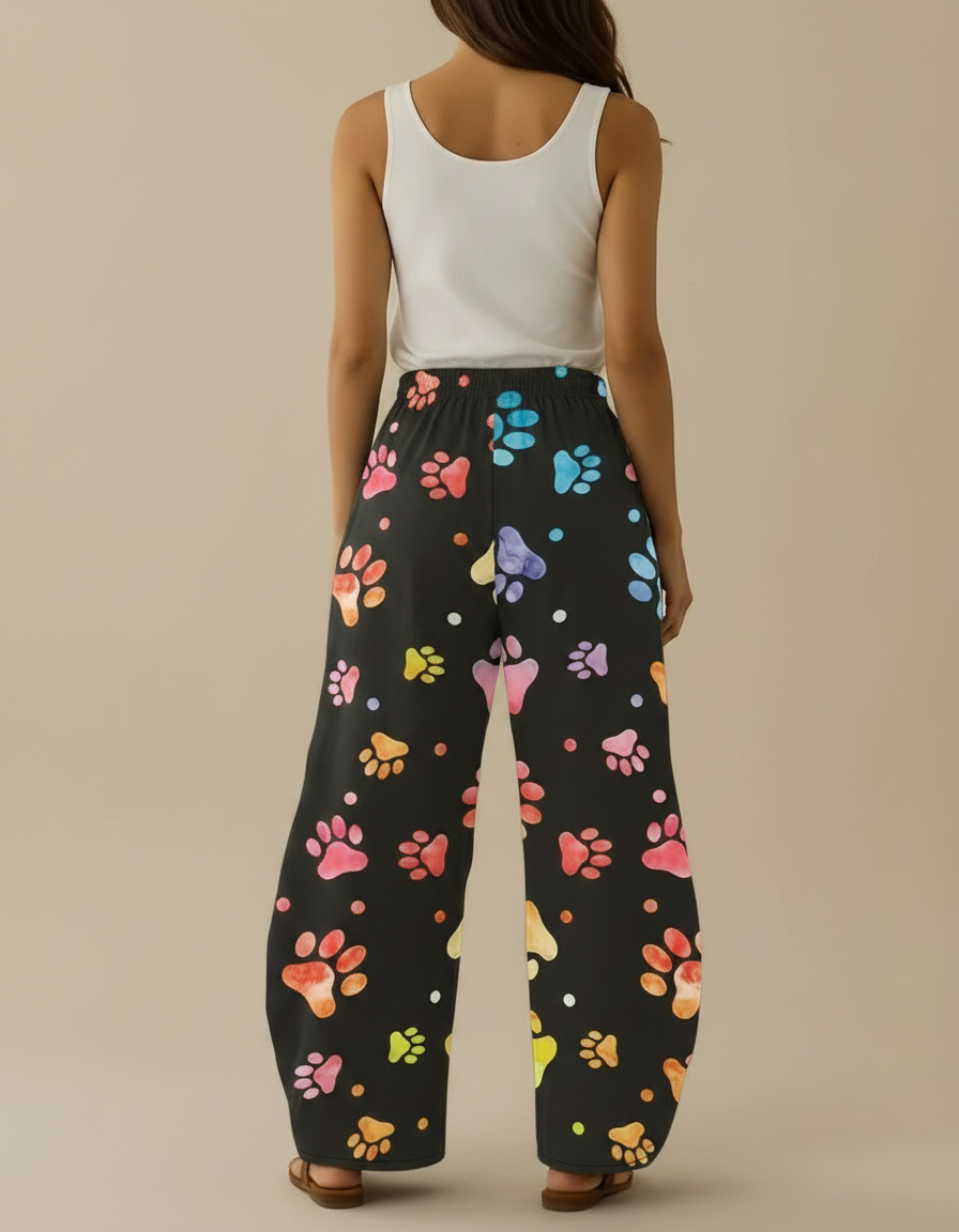 Pantalon Fluide Ample Imprimé Chiens Motifs Colorés Décontracté - Multicolore Viscose - vue 2