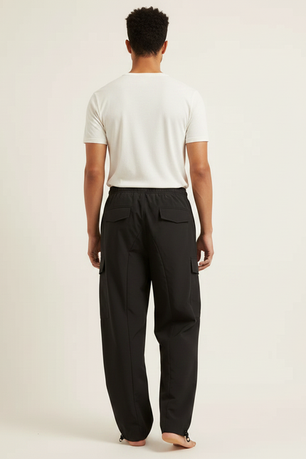 Pantalon Fluide Noir Ample Cargo Cordon Décontracté Homme - Polyester - vue 2