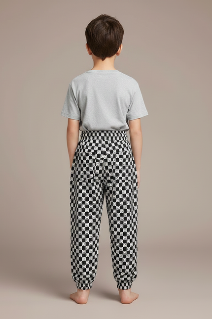 Pantalon Fluide Échec Noir Blanc Ample Garçon - Imprimé Viscose - vue 2