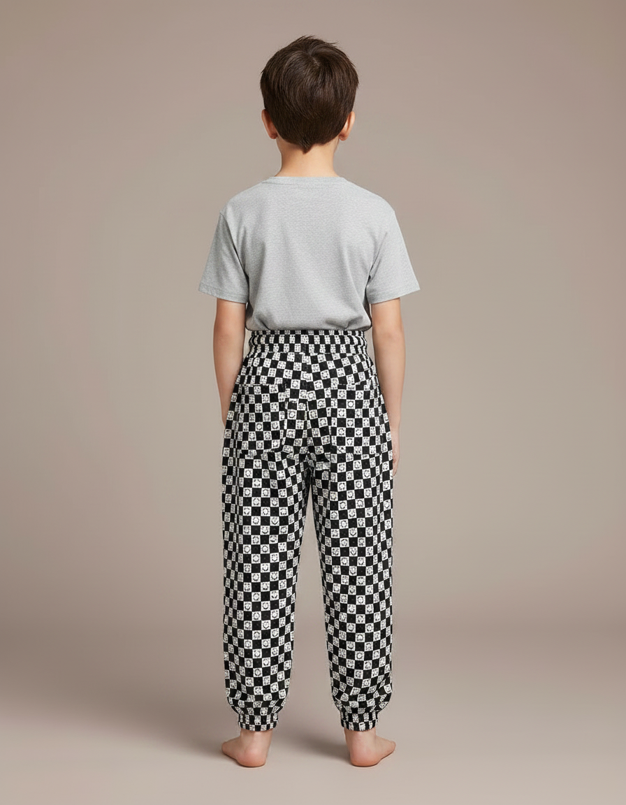 Pantalon Fluide Échec Noir Blanc Ample Garçon - Imprimé Viscose - vue 2