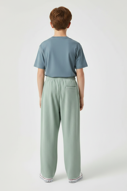 Pantalon Fluide Vert Menthe Côtelé Ample Cordon Garçon - Cordé - vue 2