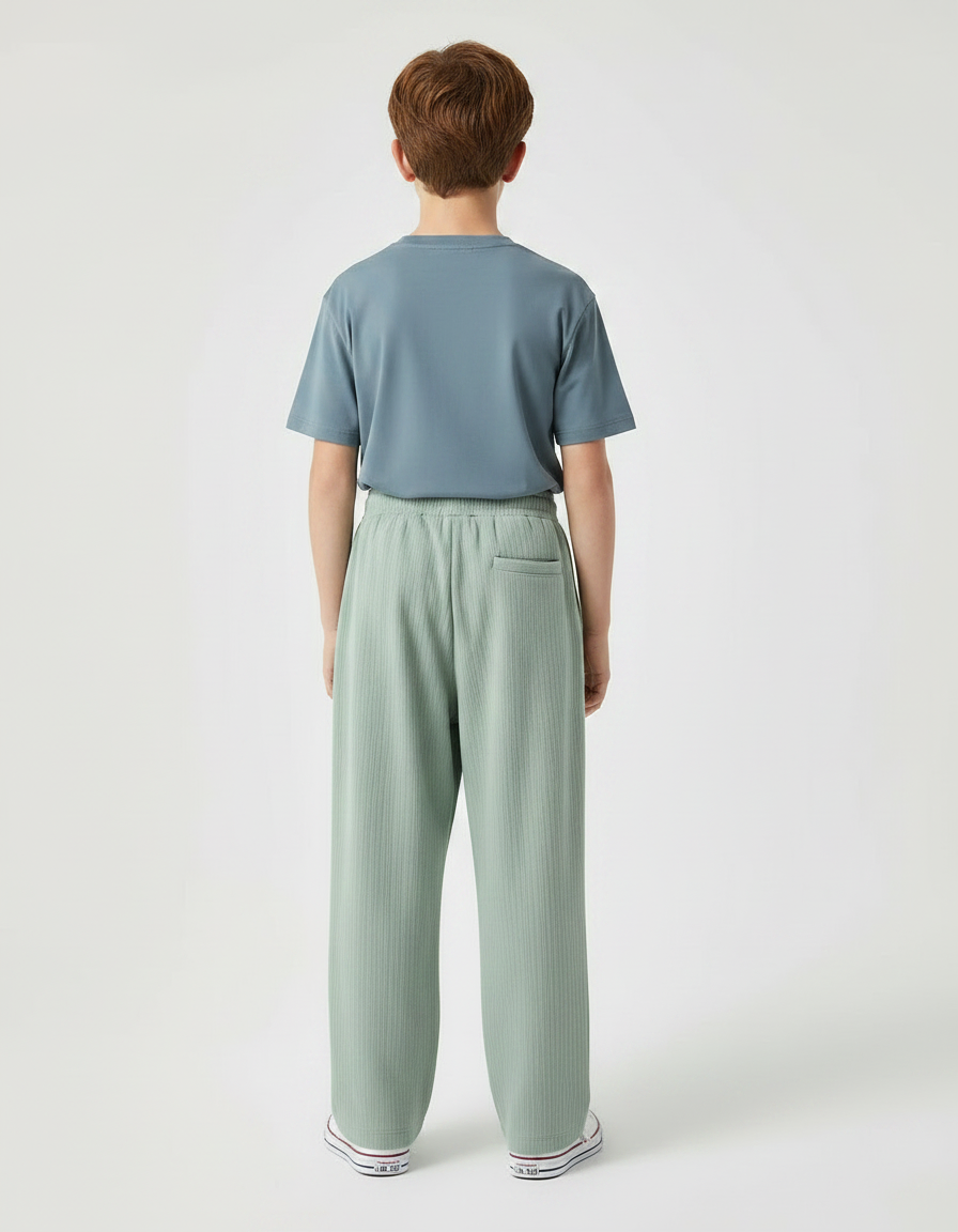 Pantalon Fluide Vert Menthe Côtelé Ample Cordon Garçon - Cordé - vue 2